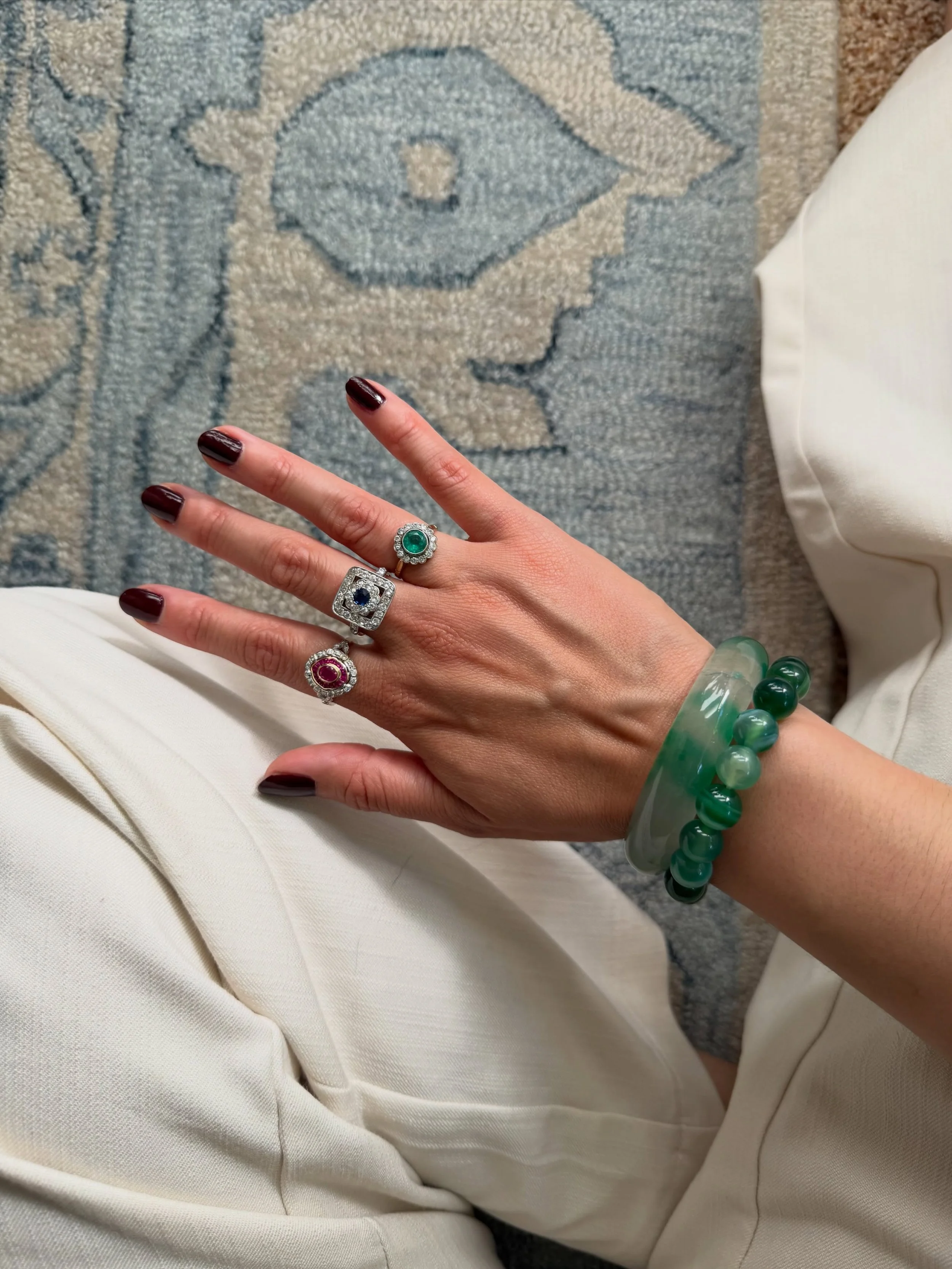 Ruby, sapphire &amp; emerald,
If you can&rsquo;t decide wear them all 

#vintagejewelry #vintagegoldrings #antiquediamondrings