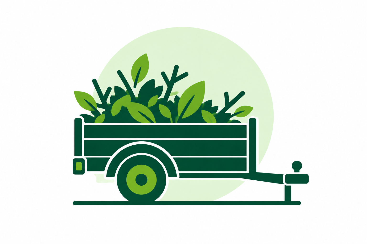 Illustration of a trailer filled with green leafy plants and a green circle in the background.
