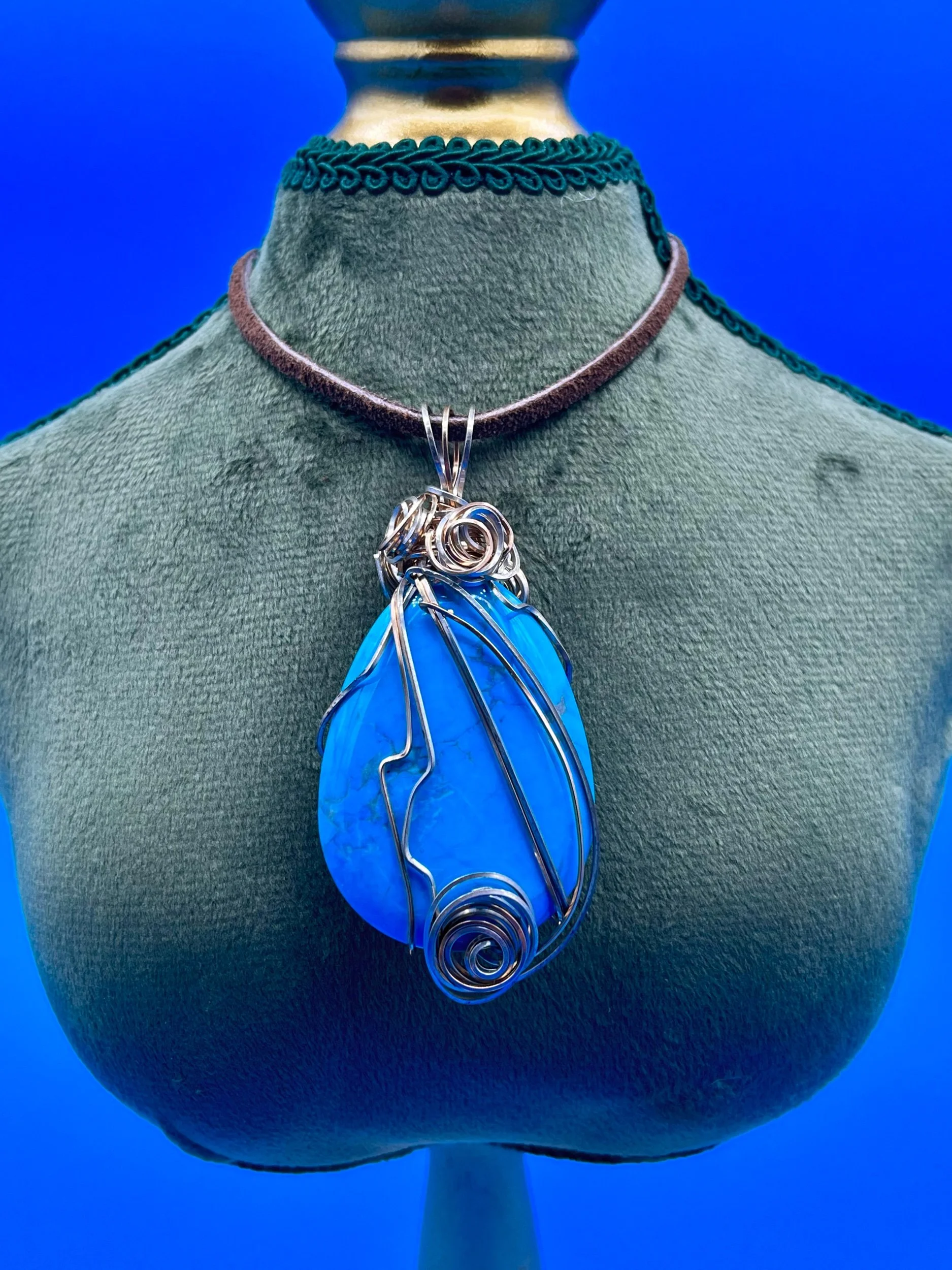 Sterling Silver Wire-Wrapped Turquoise Pendant