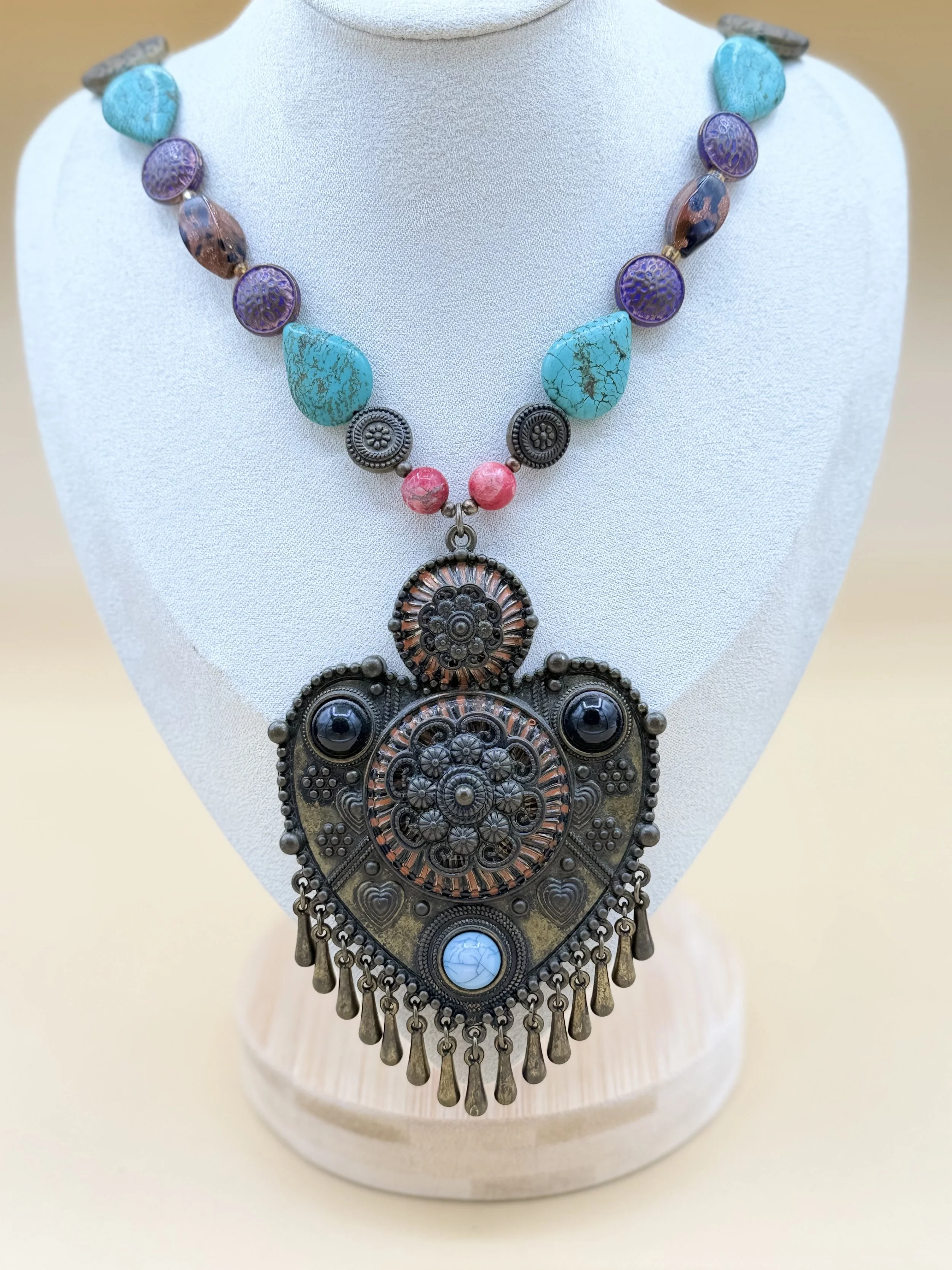 Bohemian Heart Pendant Statement Necklace