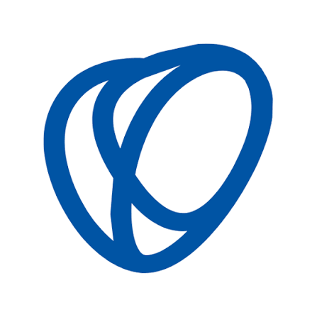 Blue abstract logo with overlapping, curved lines forming a stylized letter, of the American Medical Centre in Cyprus