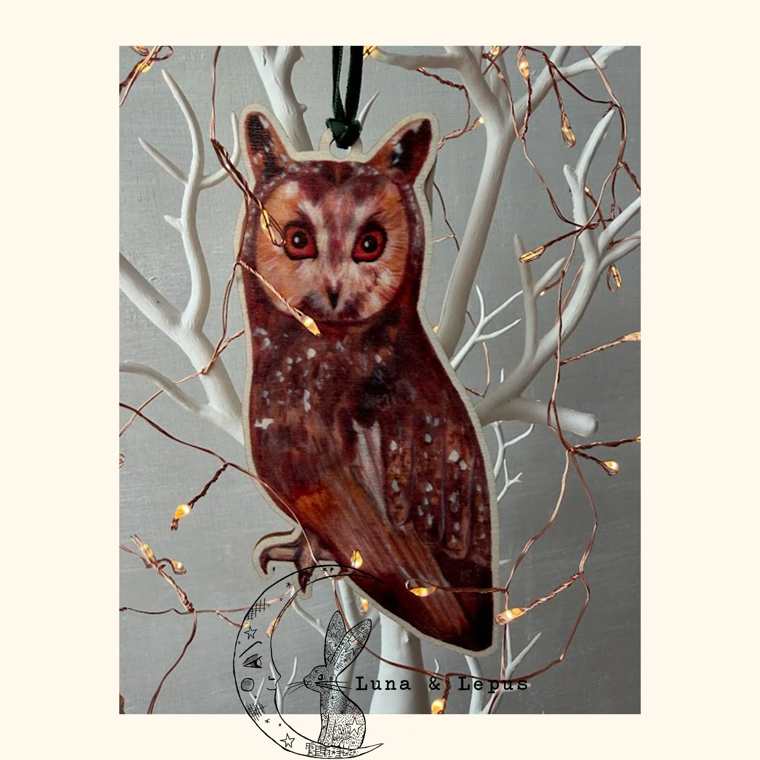 Long Eared Owl Wooden Hanging Decoration
