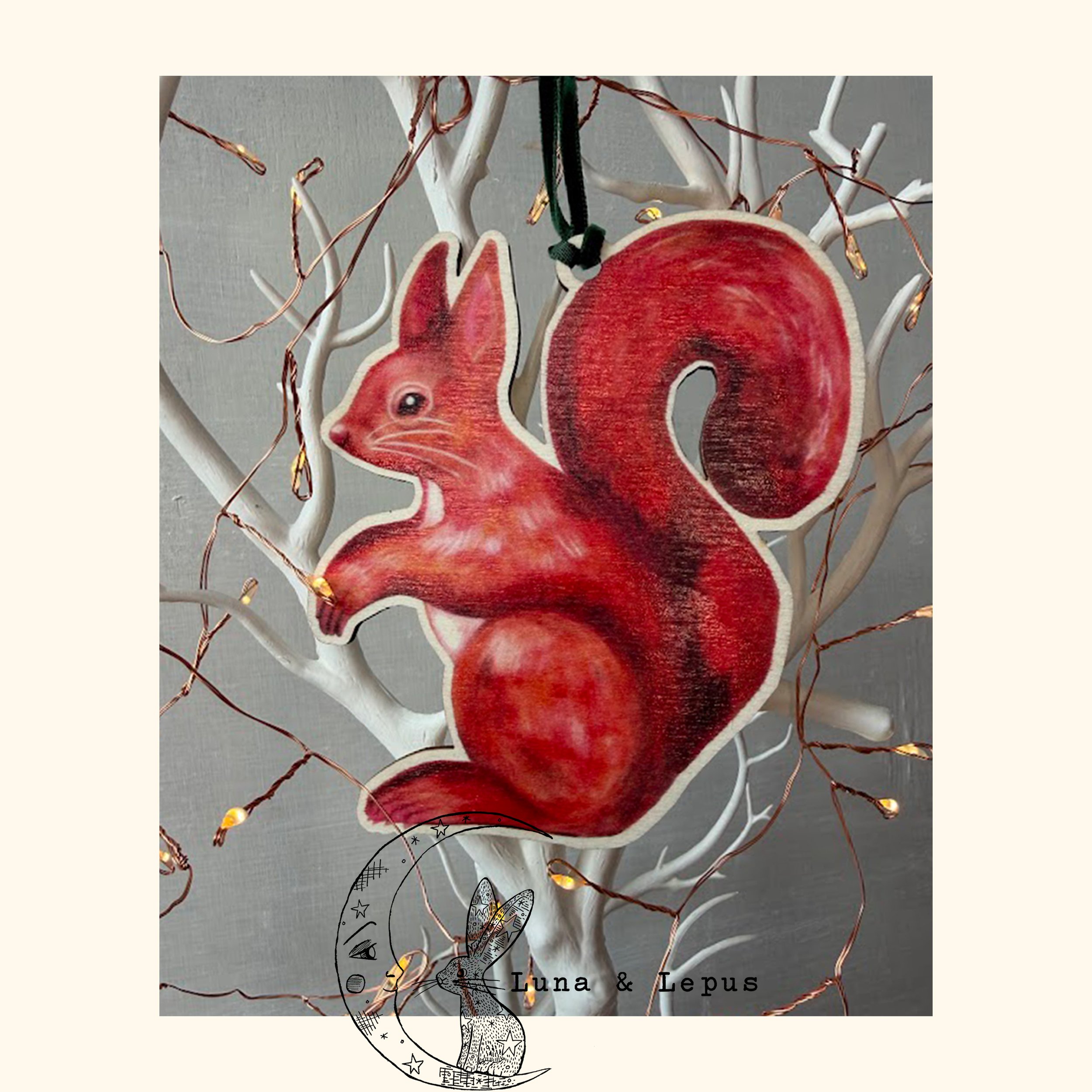 Red Squirrel Wooden Hanging Decoration