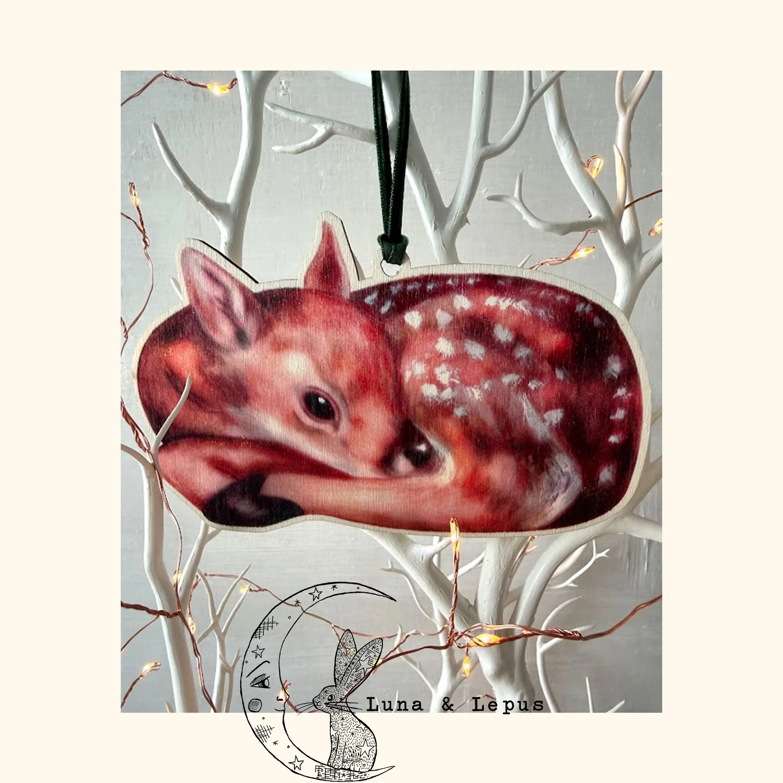 Sleepy Deer Wooden Hanging Decoration