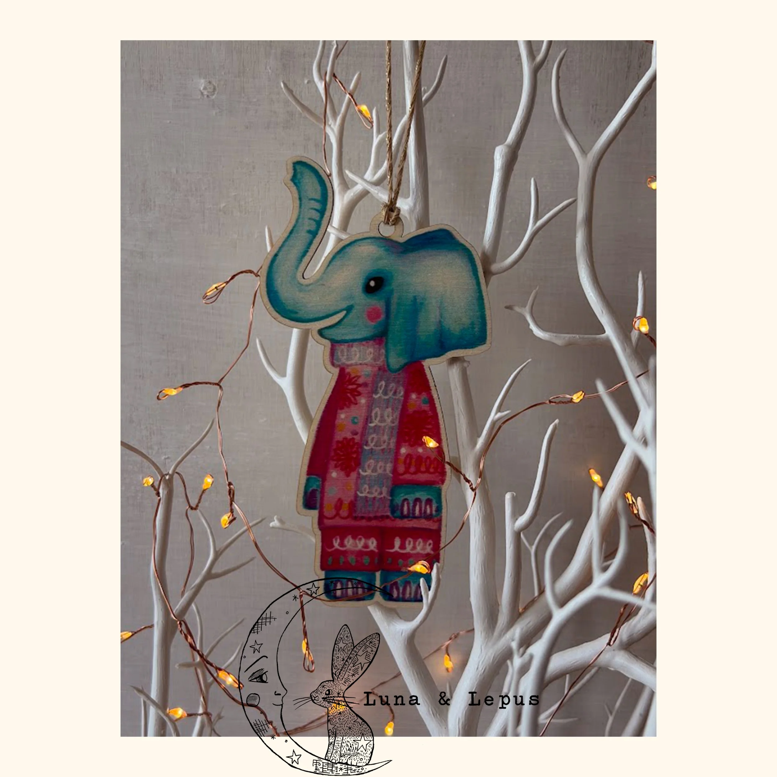Marigold the Elephant Wooden Hanging Decoration