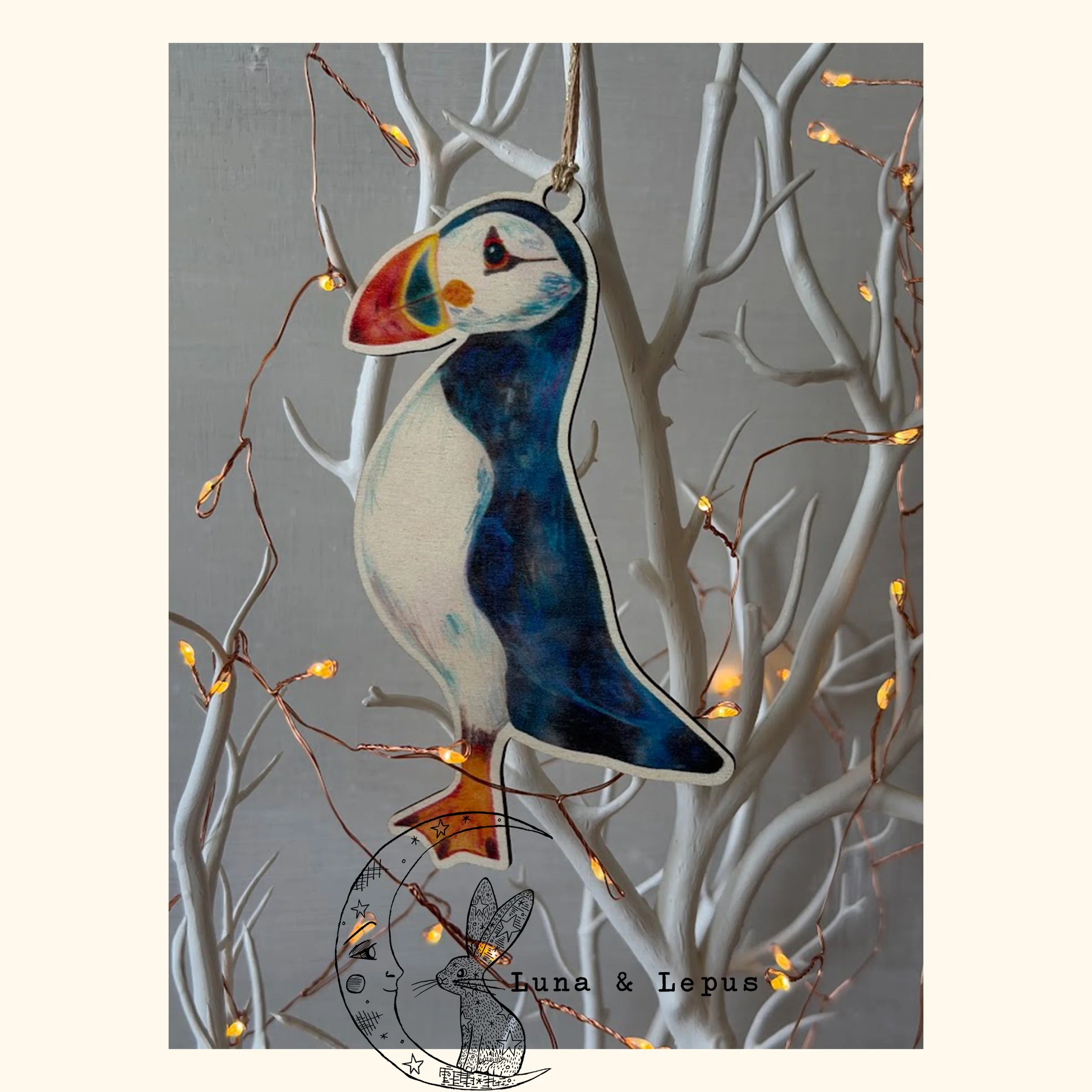 Puffin Wooden Hanging Decoration