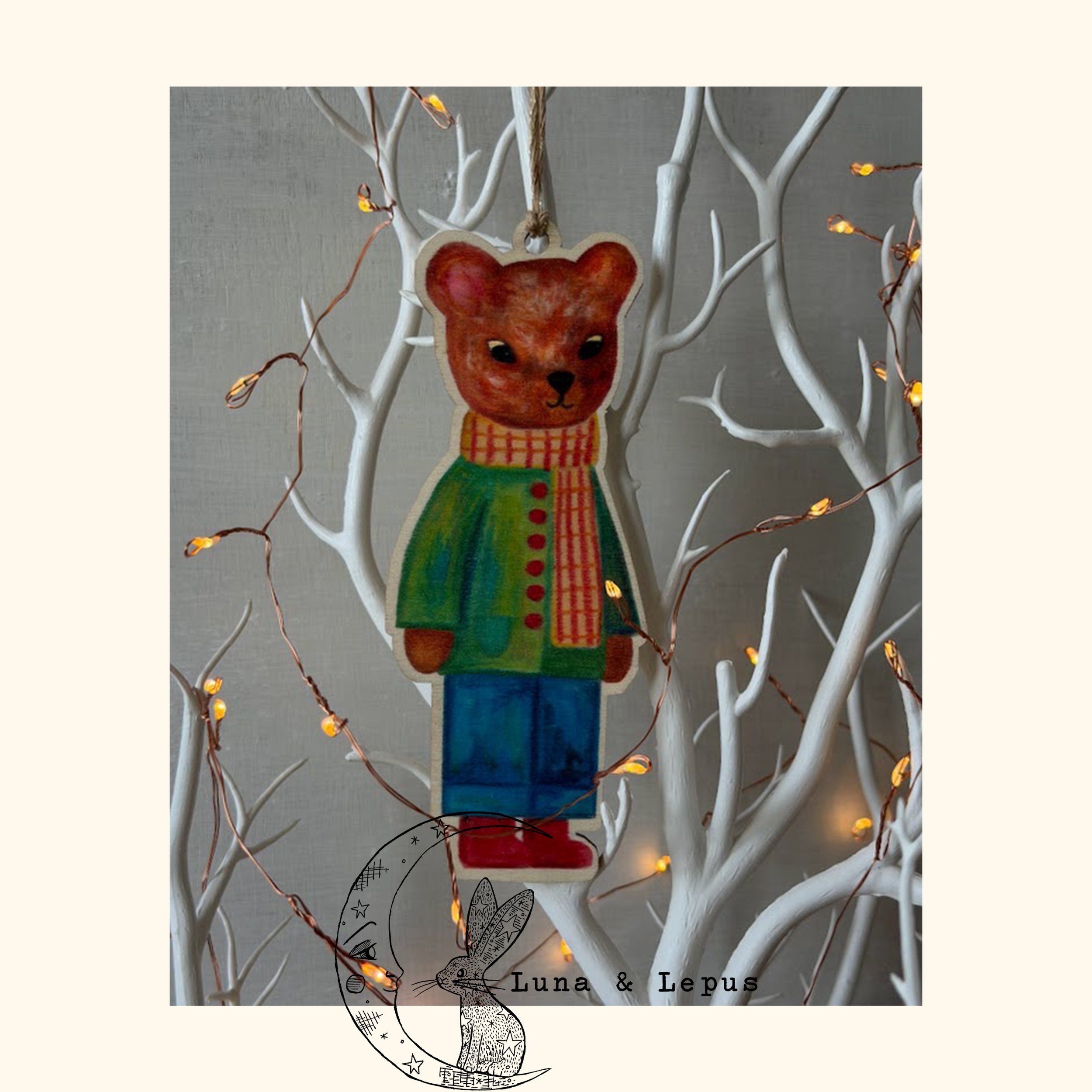 Hazel the Bear Wooden Hanging Decoration