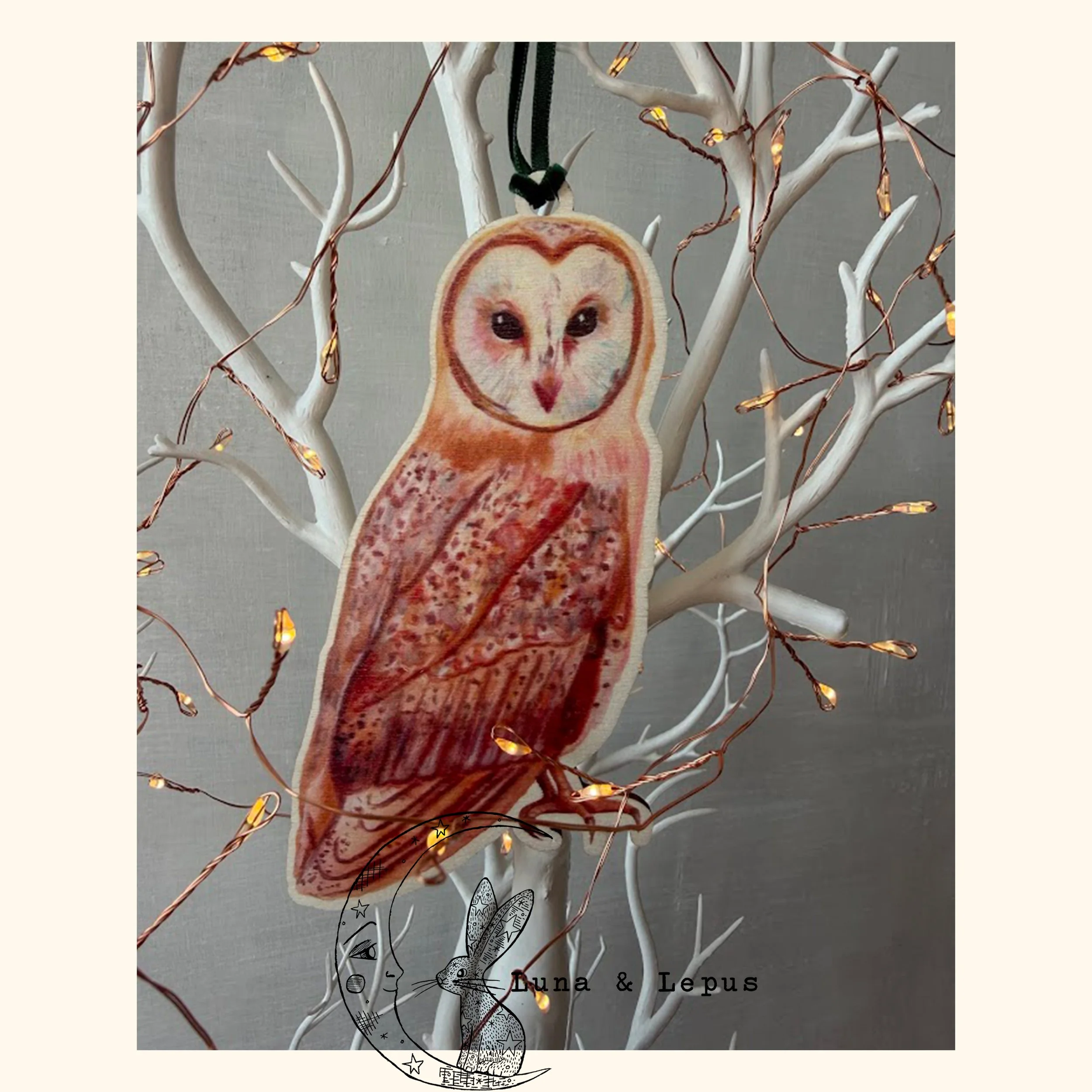 Barn Owl Wooden Hanging Decoration
