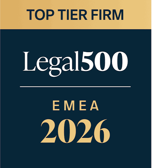Legal 500 logo with text indicating top-tier law firm ranking for EMEA in 2026.
