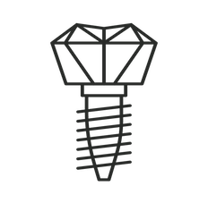 Symbol eines Zahnarztimplantats, das aus einem Zahnimplantat und einem Kronenimplant besteht.