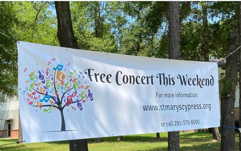 Photo of the outdoor banner advertising our free concerts
