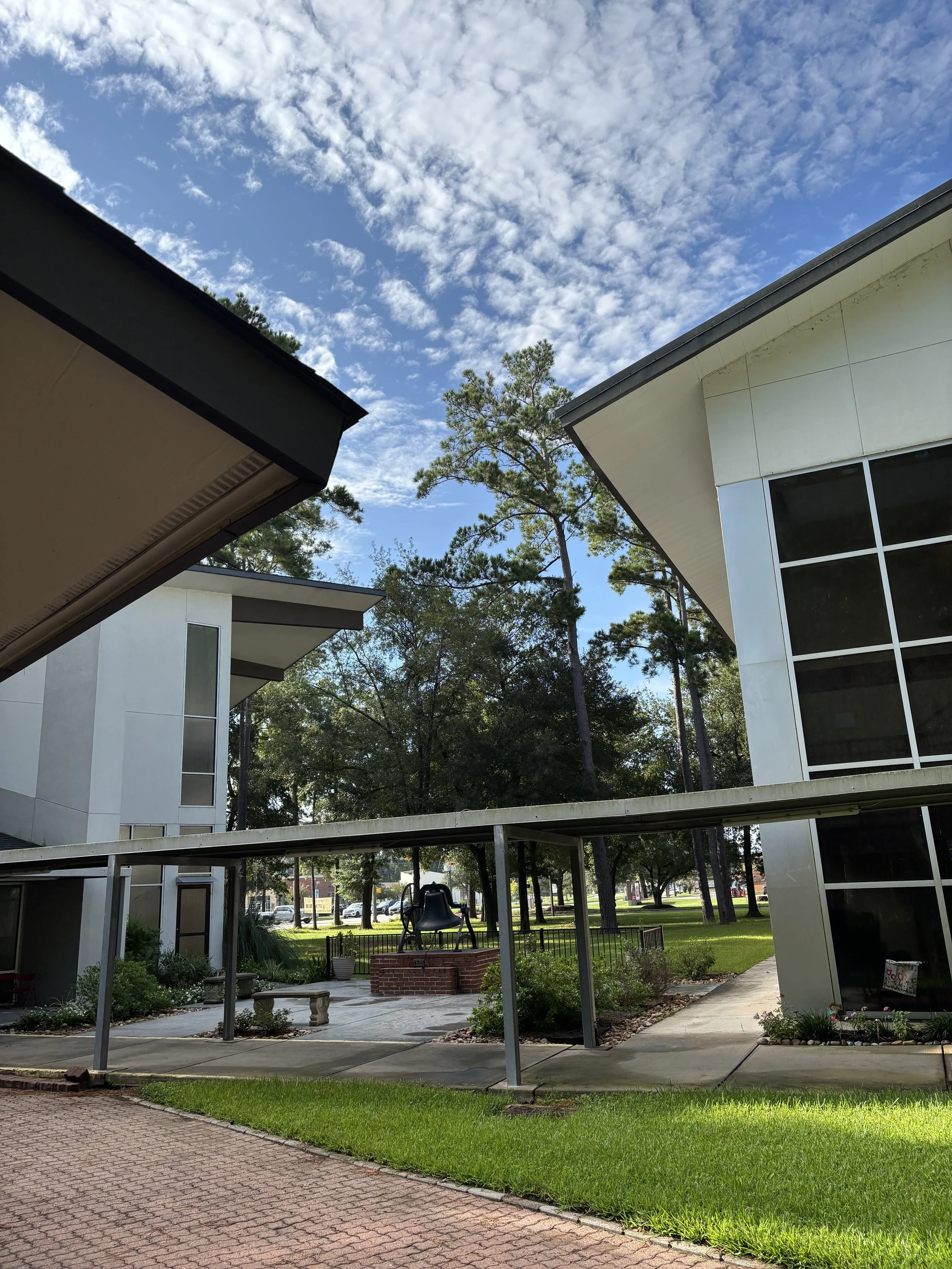 Photo showing the outside architecture of the Holy Family Center and The Worship Center at St. Mary's.