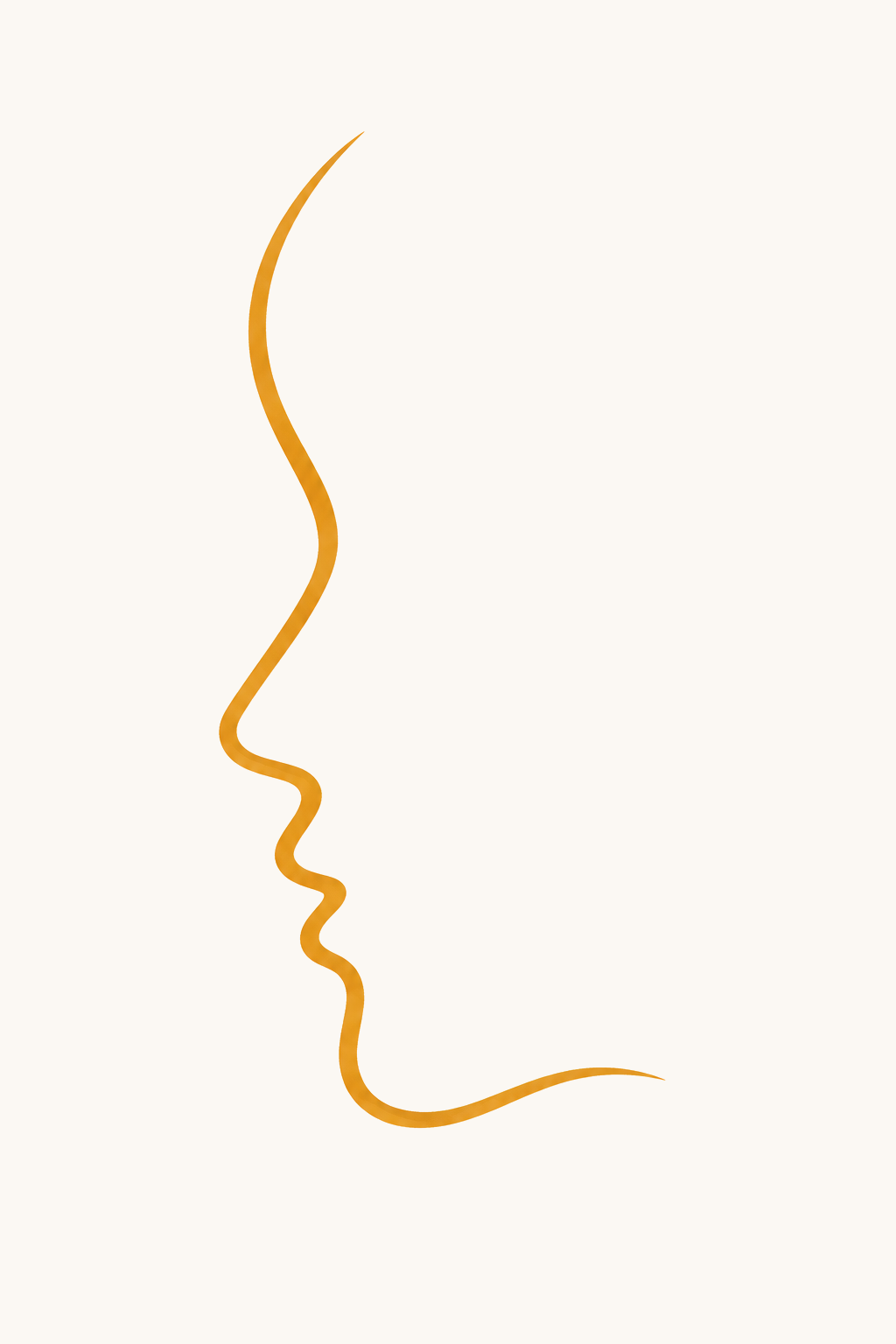 Minimalist line drawing of a human face in profile, outlined in orange against a light background.
