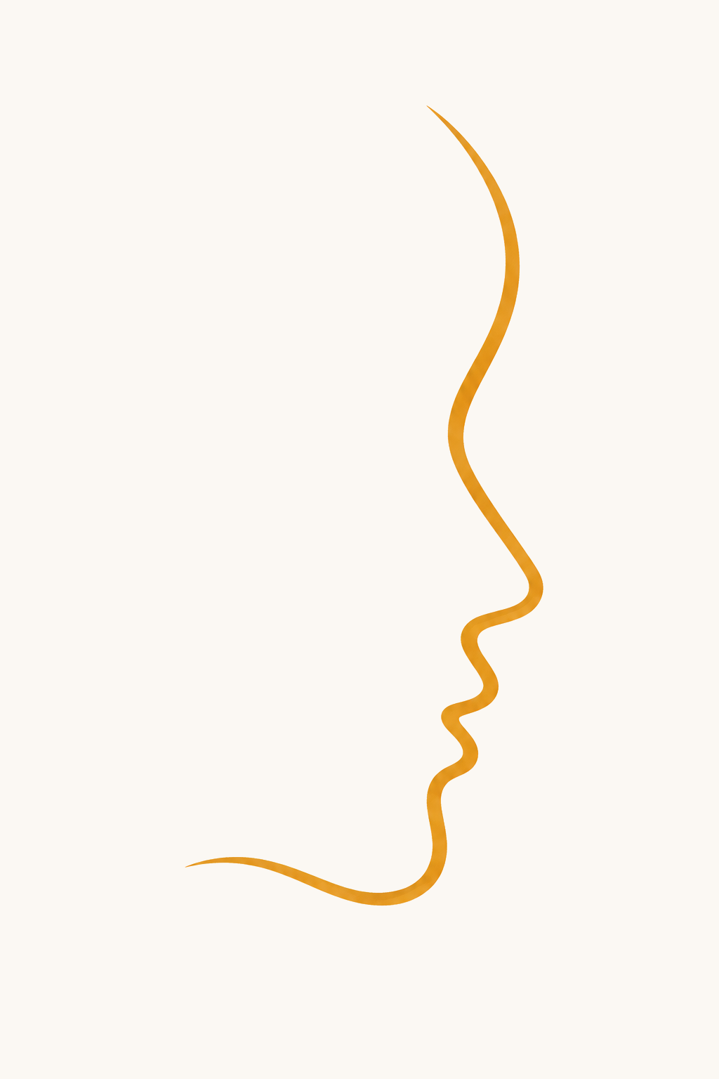 Outline of a human face profile in orange on a light background.