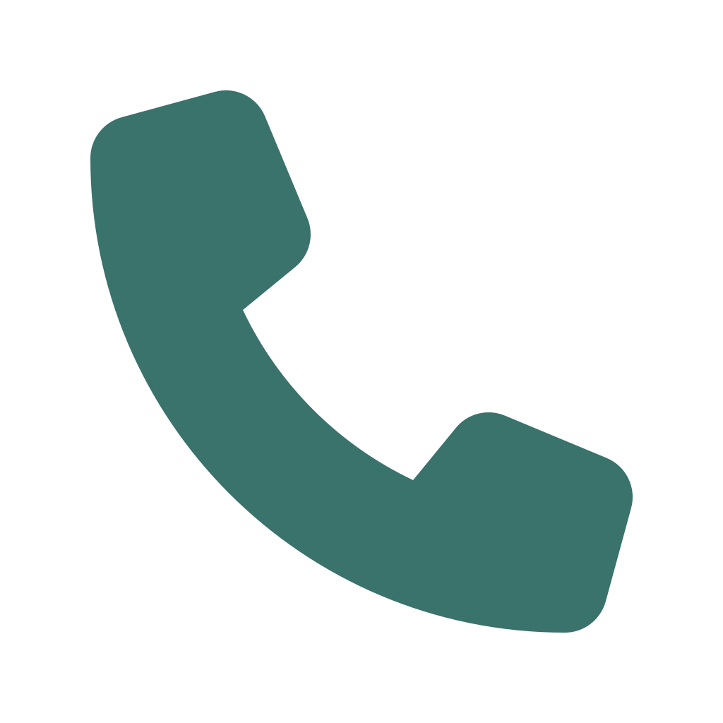 Icon of a teal phone receiver symbol.