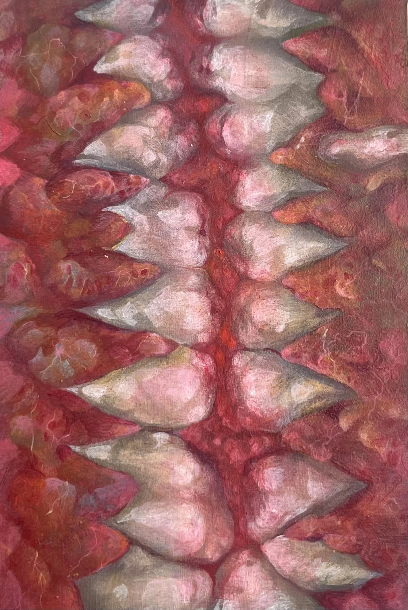 Close-up of a bunch of grapes with red and pink hues.
