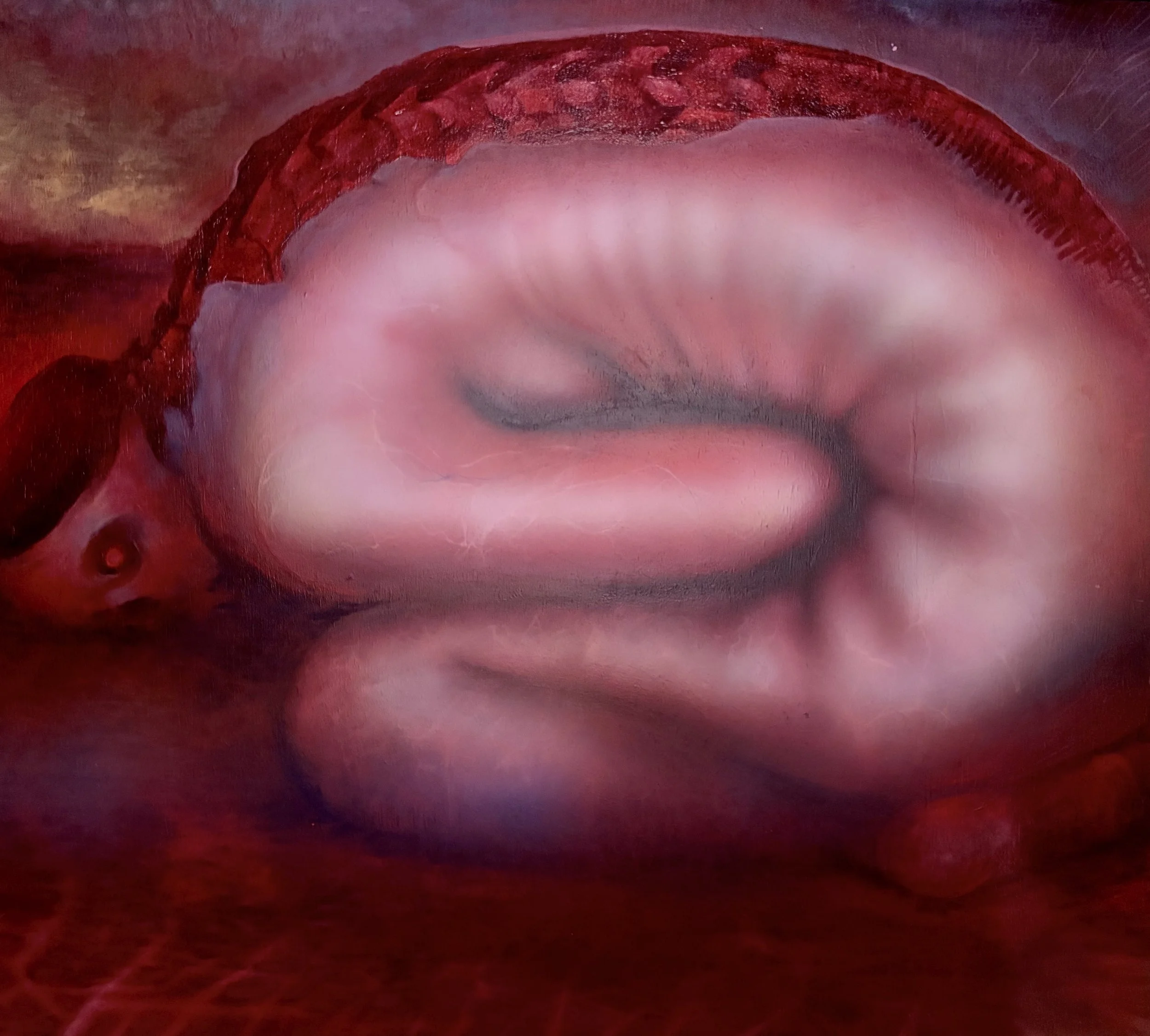 Close-up of a person's open mouth, showing their tongue.