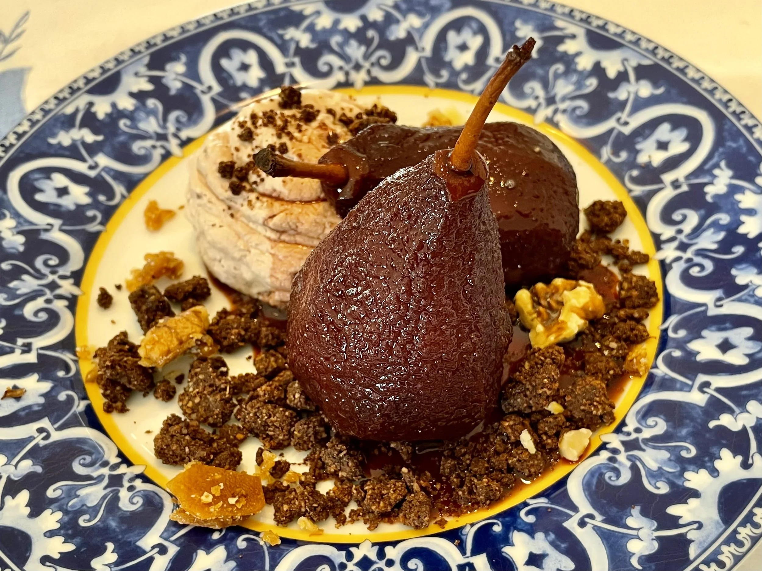 Poached pears with chestnut mousse