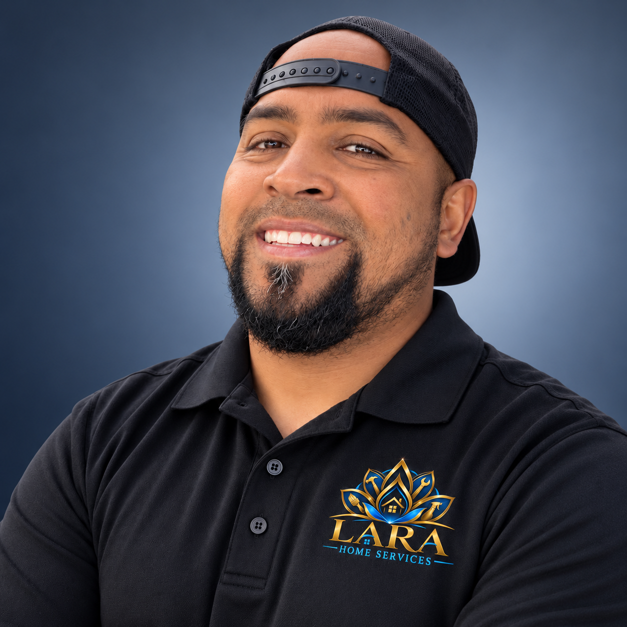 Vicente Lara, owner of Lara Home & Commercial Services, wearing a branded company polo in Fort Worth, Texas.