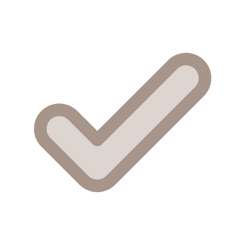 A large beige check mark icon on a black background.