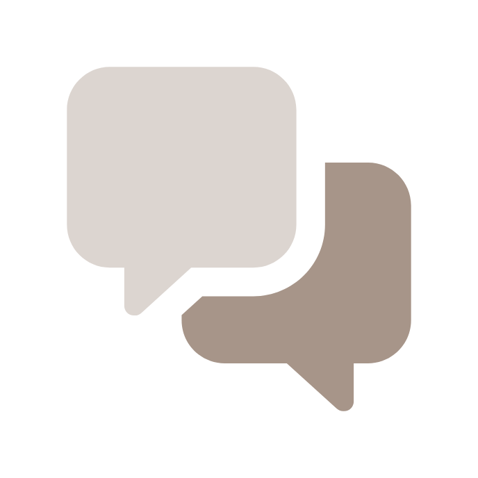 Two overlapping speech bubbles in beige color on a black background.