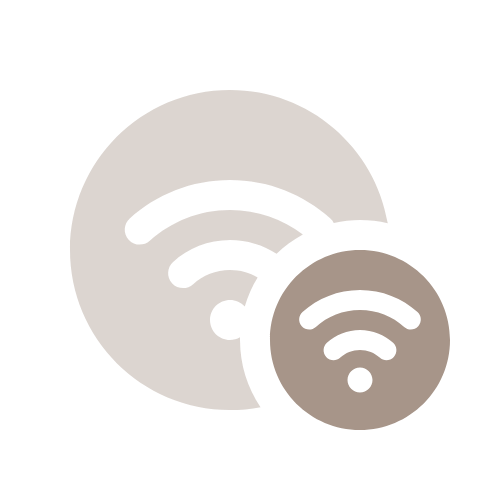 Icon depicting Wi-Fi signals, with a large Wi-Fi symbol and a smaller Wi-Fi symbol overlapping on a black background.