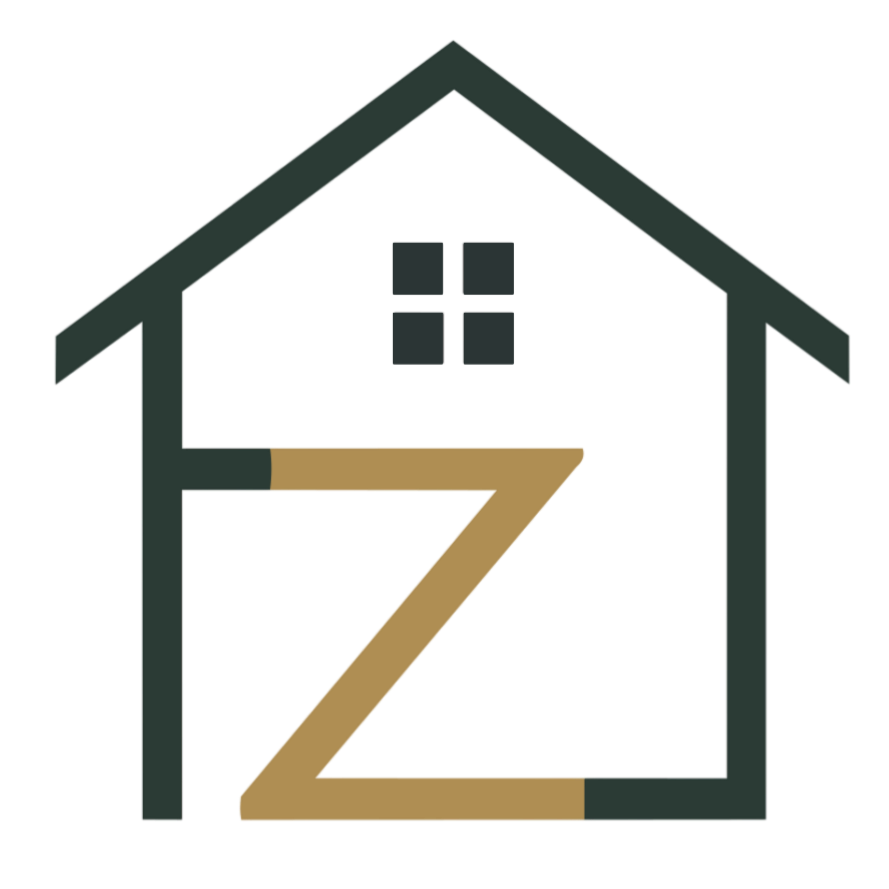 Digital illustration of a house outline with a large gold letter Z inside, a small purple section at the top representing a window or attic, and dark window panes.