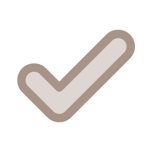 A large beige checkmark inside a black circle.
