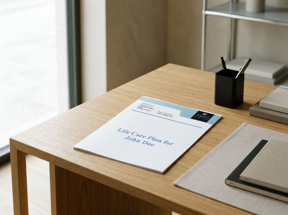 JHG Life Care Planning life care plan for John Doe on a desk