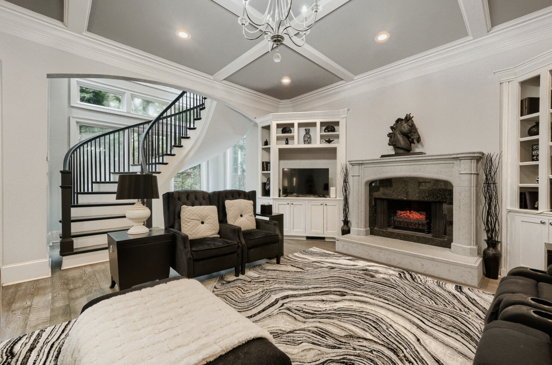 Great Room with Spiral Staircase