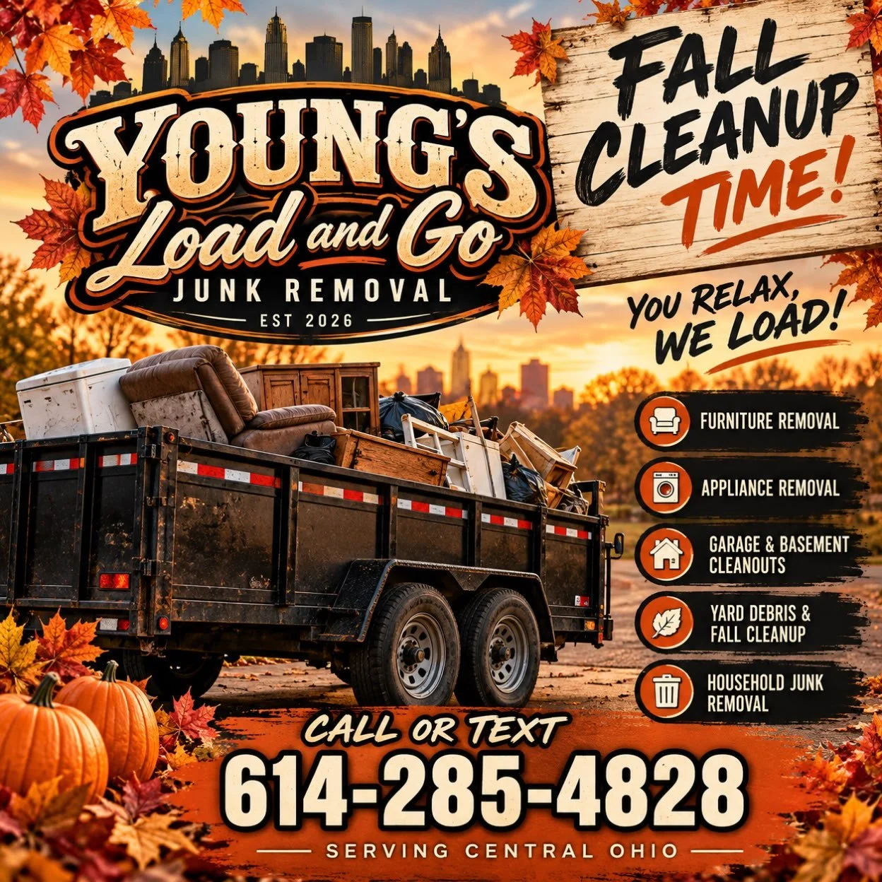 🍂 FALL CLEANUP TIME! 🍁

It&rsquo;s Friday, and the weekend is almost here!

Have some unwanted furniture, garage clutter, old appliances, or junk that&rsquo;s been sitting around?

🚛 Let Young&rsquo;s Load and Go take care of the heavy lifting so 