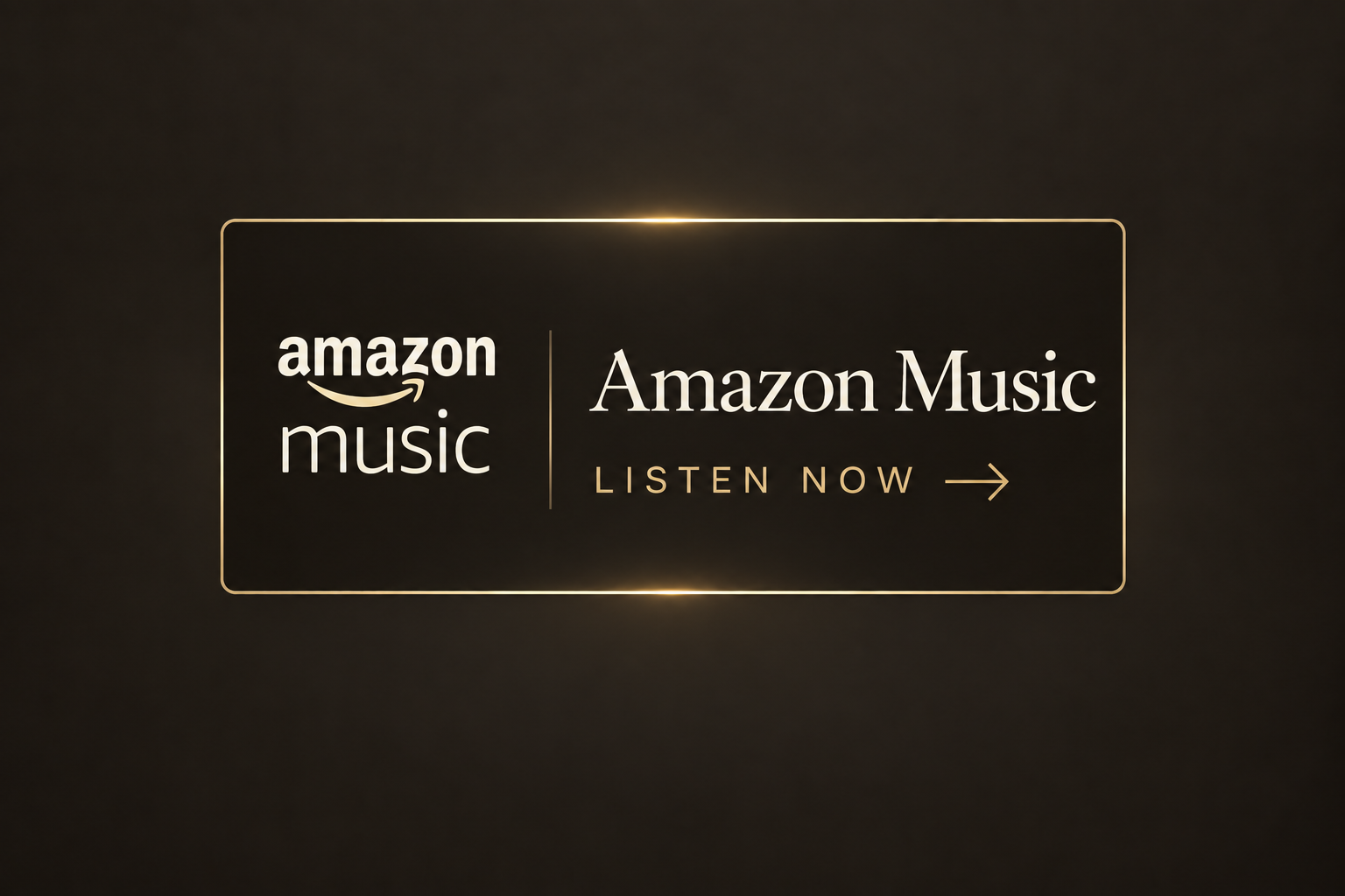 Advertisement for Amazon Music, encouraging viewers to listen now, with a black background and gold accents.
