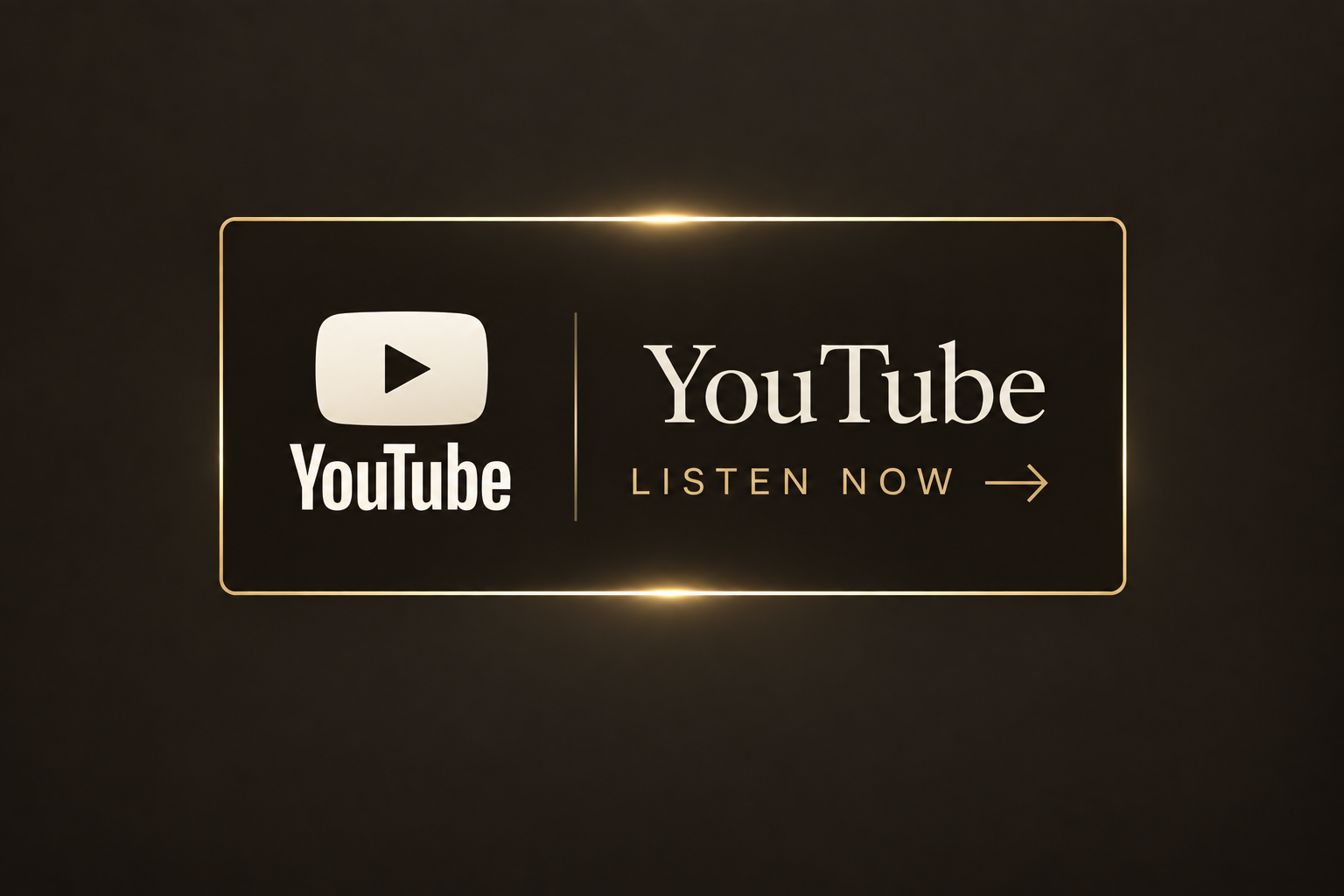 A promotional graphic for YouTube with the YouTube logo, along with the text 'YouTube' and 'Listen Now' with an arrow, set against a dark background with gold accents.