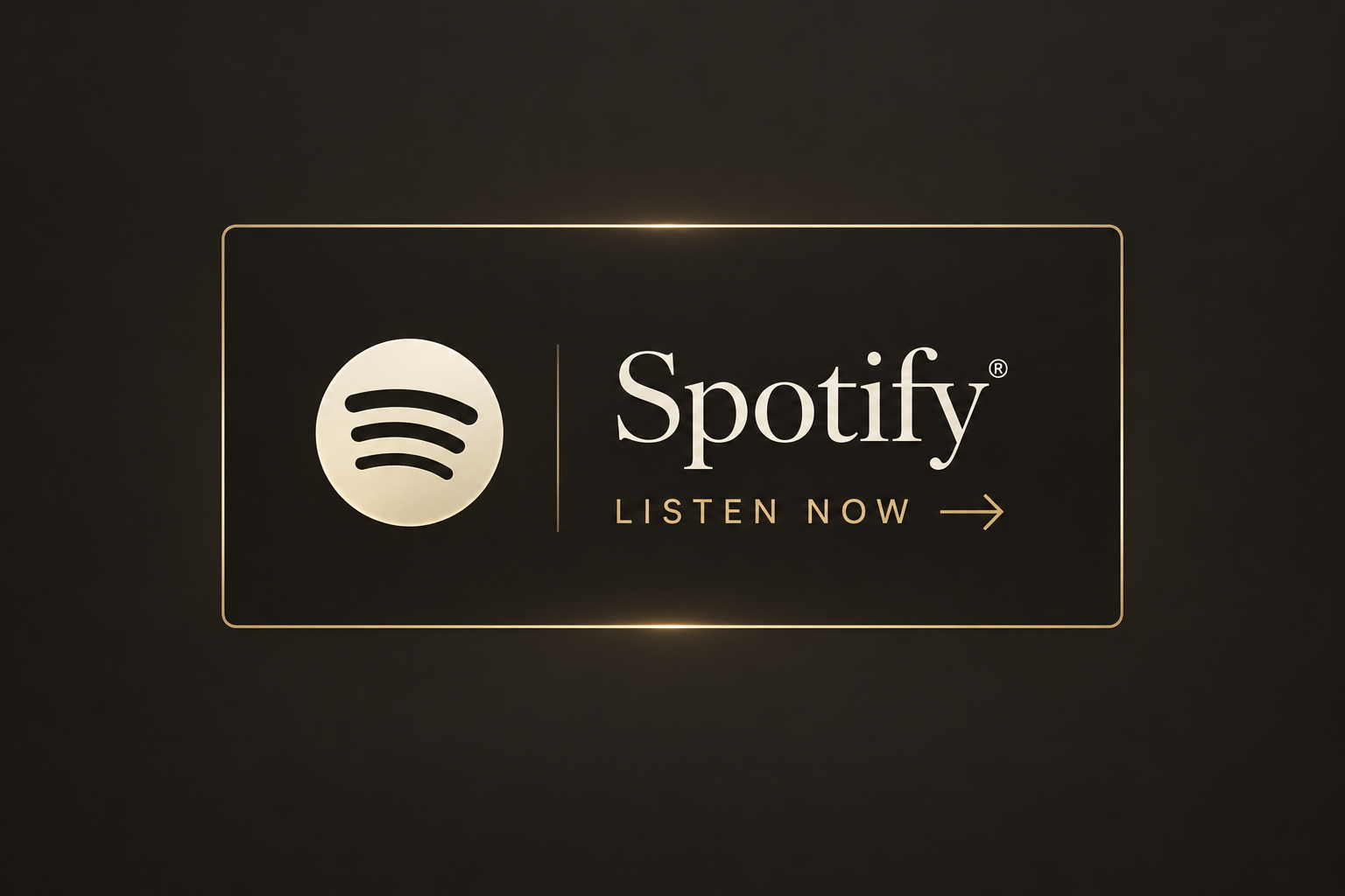 Black promotional banner with white Spotify logo and text that says 'Spotify Listen Now' with an arrow pointing right.