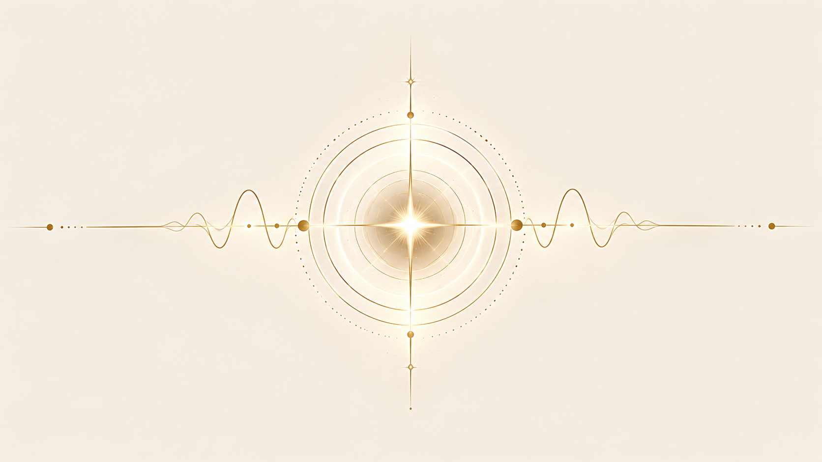 Abstract digital illustration featuring golden concentric circles and waveforms with a bright center, resembling a scientific or technological theme.
