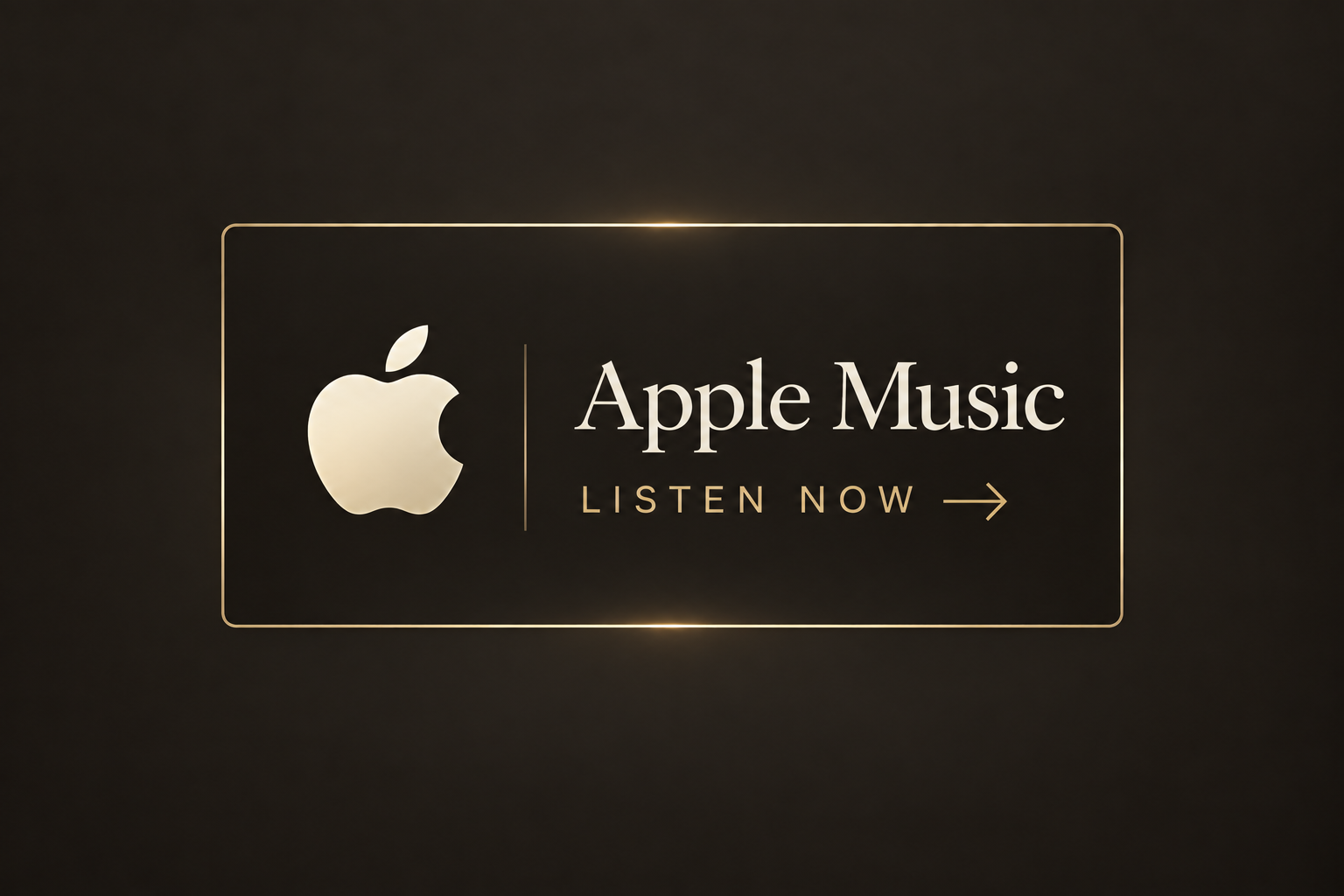 Apple Music advertisement with a black background, gold and white text, and the Apple logo, promoting listening now.