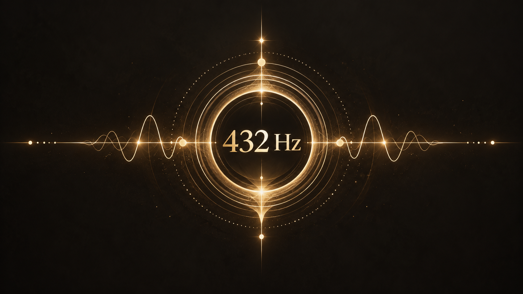 Digital graphic showing a glowing waveform with the text '432 Hz' in the center.