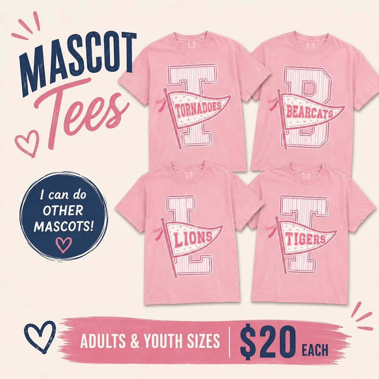 PINK Pennant Pride Various Mascots | Comfort Colors