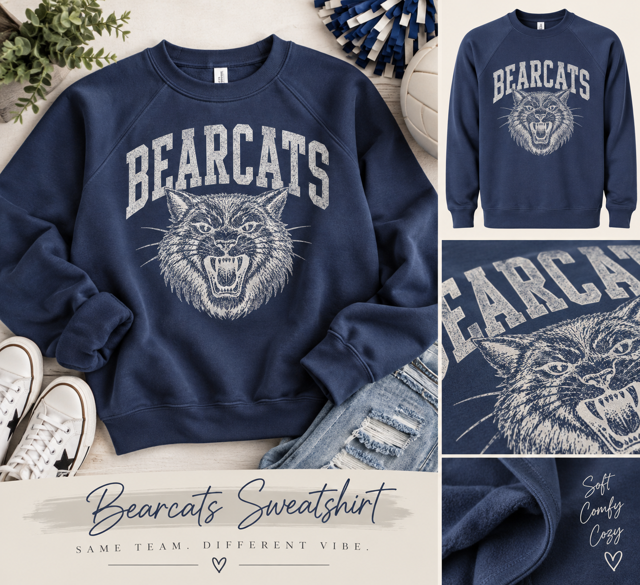 Distressed Mascot Varsity- Indigo - Bearcats