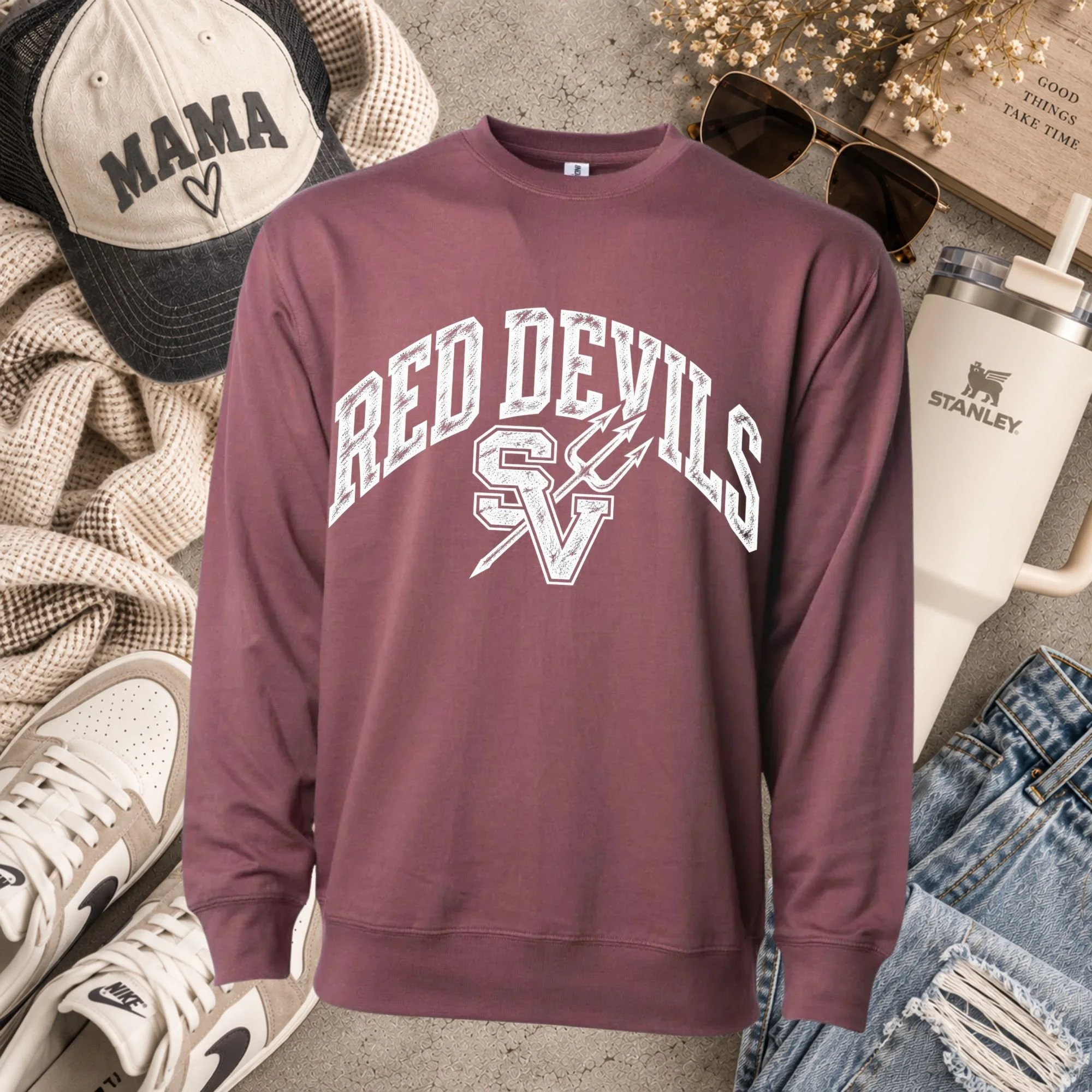 Distressed Mascot Varsity- Port - Red Devils