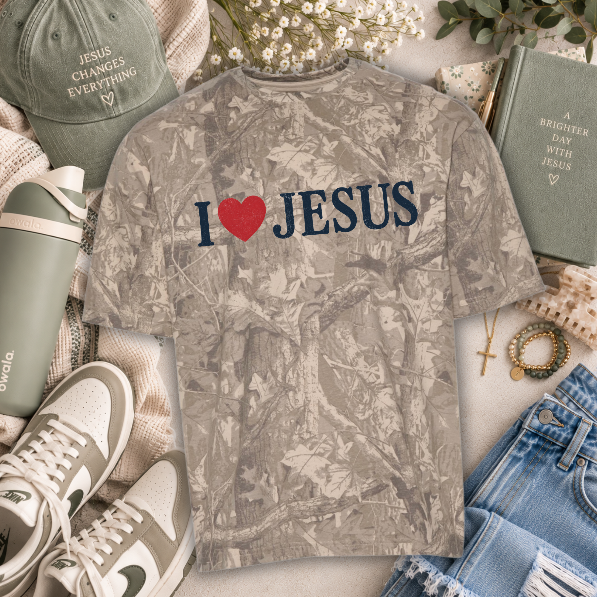I LOVE JESUS TEE - OVERSIZED CAMO