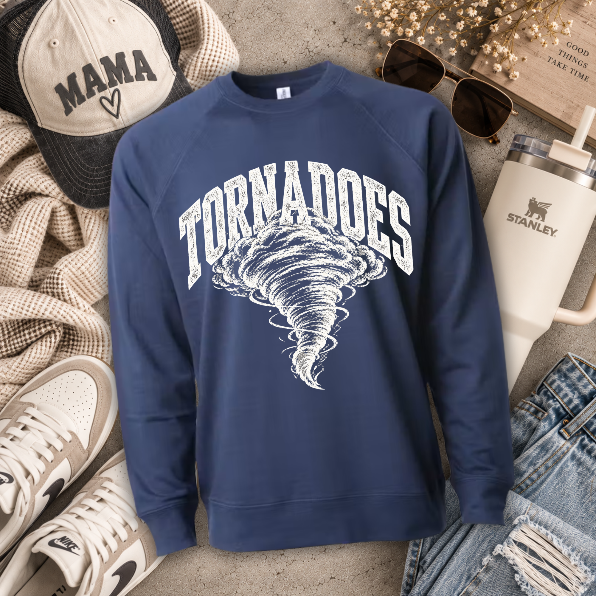 Distressed Mascot Varsity- Indigo - Tornadoes