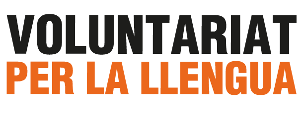 Texto en la imagen que dice 'Voluntariado por la lengua' con palabras en color negro y naranja sobre fondo transparente.