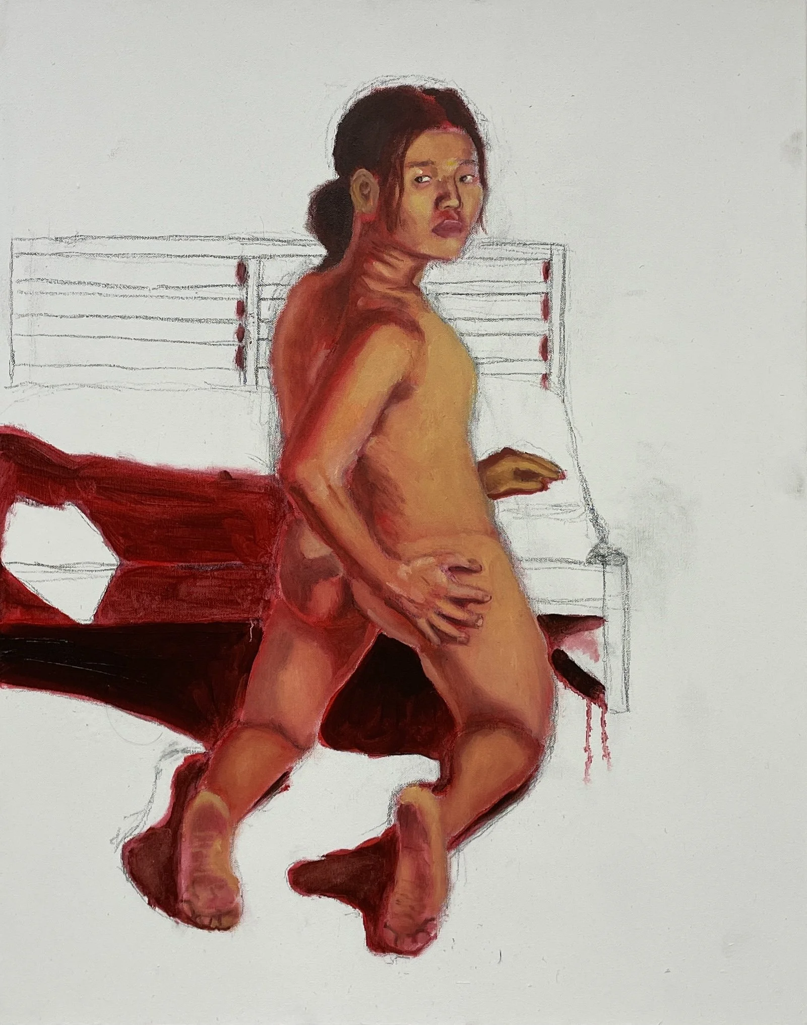 Bedroom. October 2024. Oil, charcoal on canvas. 24 X 19 inches