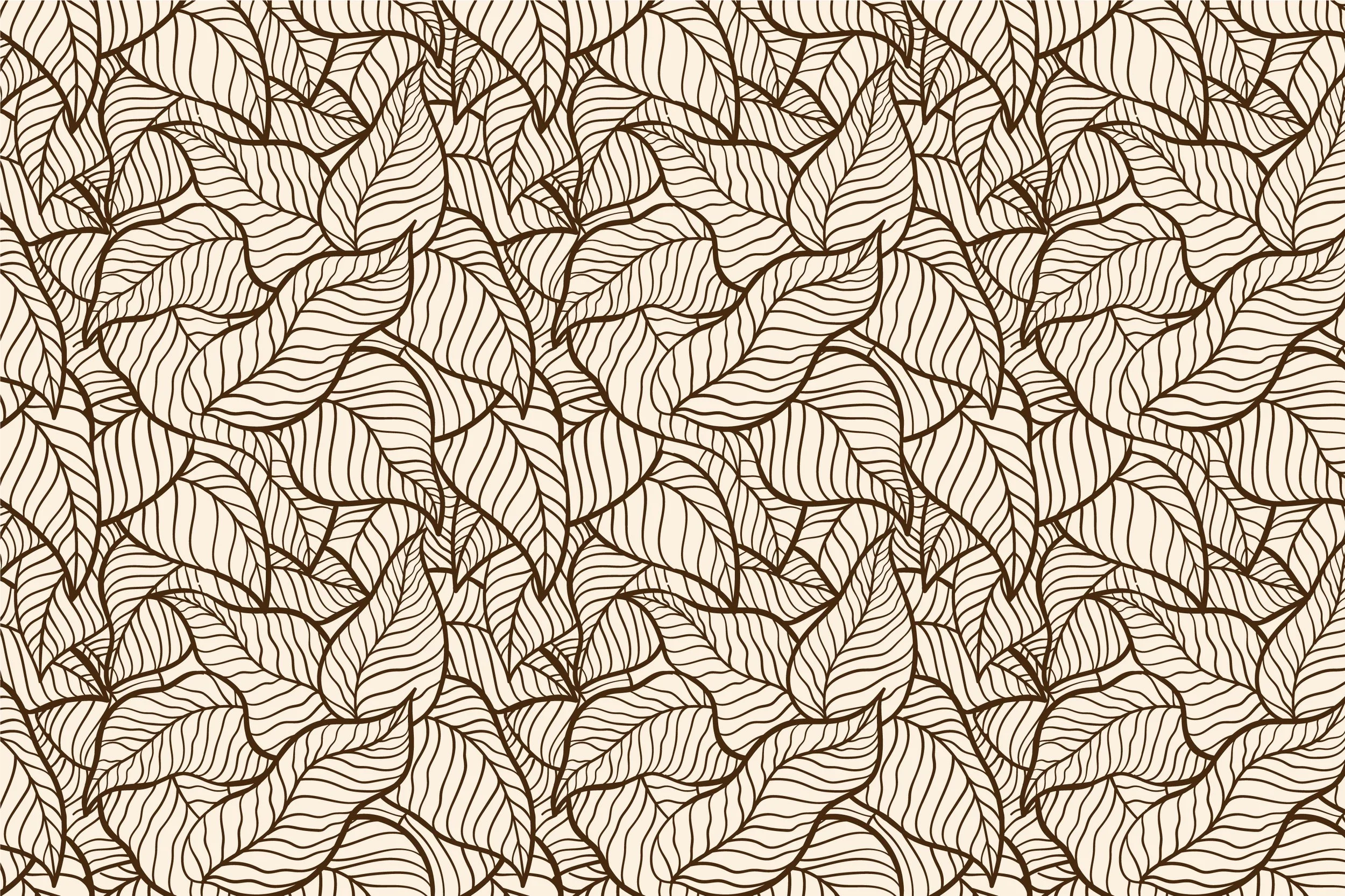 Pattern of intricately drawn leaves in brown and cream colors.