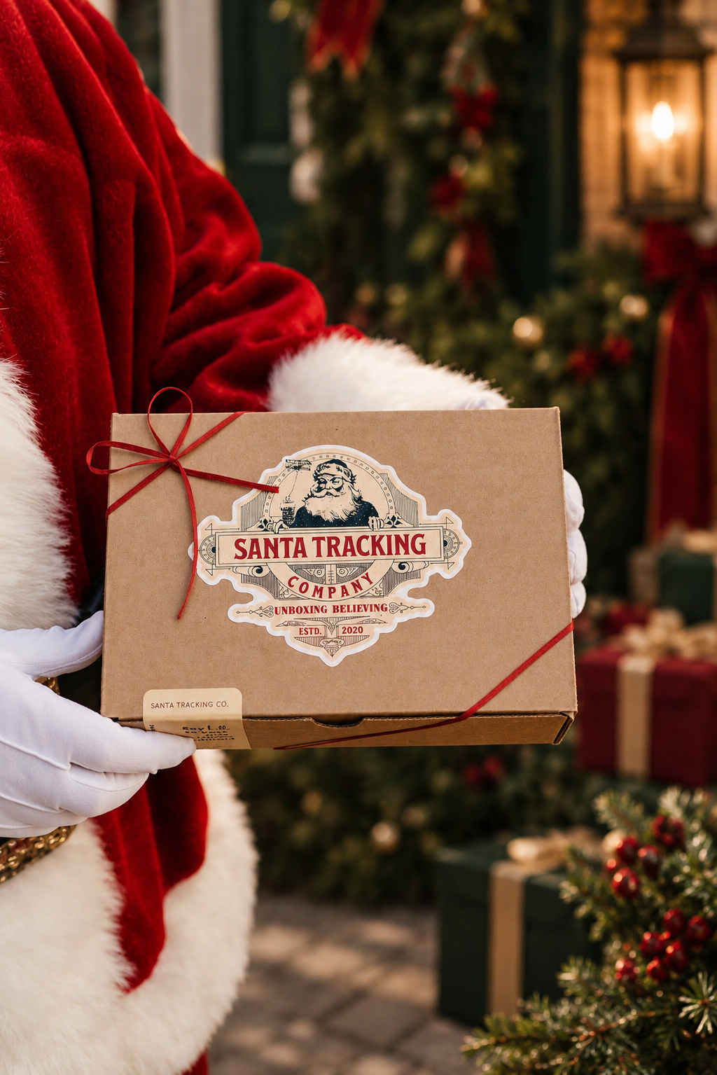 Santa Tracking Company Christmas Eve box under a decorated Christmas tree