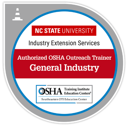 North Carolina State University Industry Extension Services OSHA Outreach Trainer certification badge for General Industry.