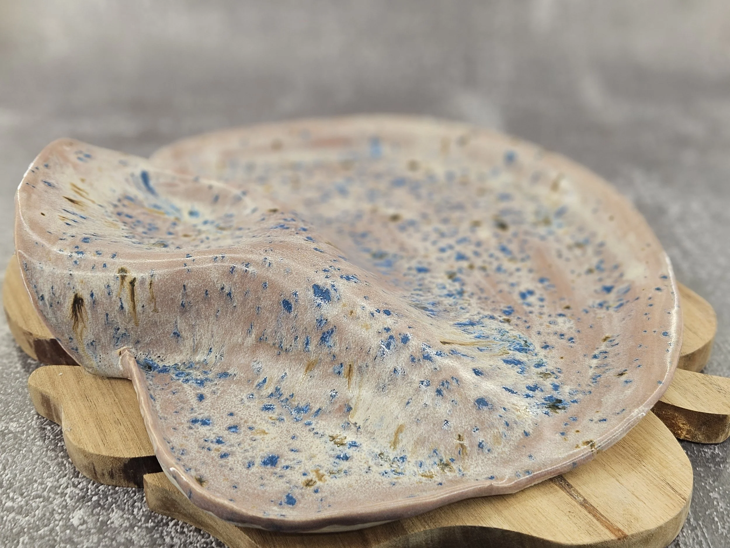 Speckled blue and pink plate