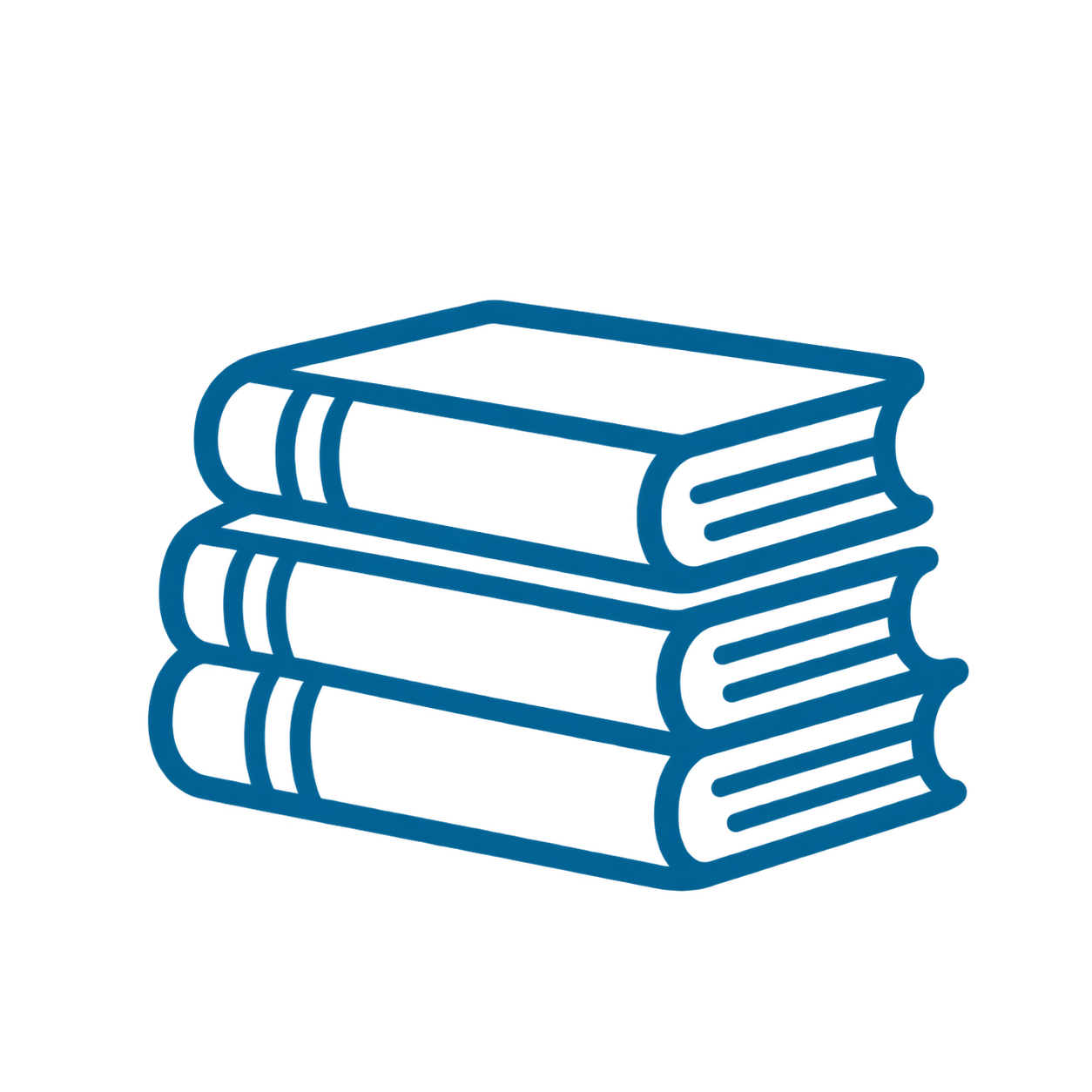 Blue line illustration of three stacked books