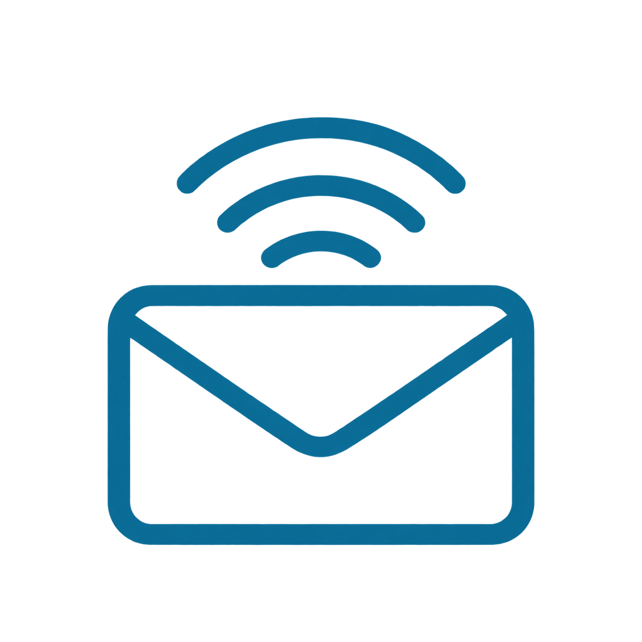 Blue email envelope icon with wireless signal waves above it